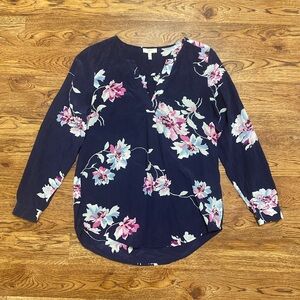 Joie Silk Blue and Pink Floral Blouse
